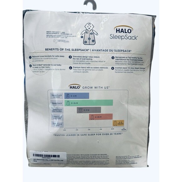 Halo SleepSack Micro-fleece Multi Stripe Blue Yellow Back Is Best Large New Safe - Picture 3 of 4